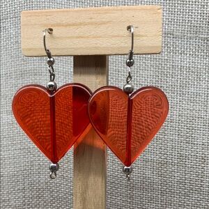 Vibrant Red Heart-Shaped Statement Earrings